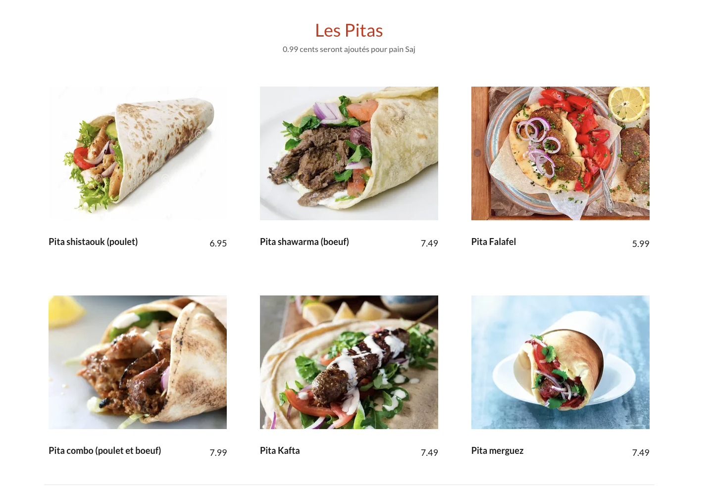 Restaurant menu Baba Shawarma